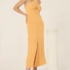 Clearance Oasis Cross Over Detail Midi Dress Burgundy