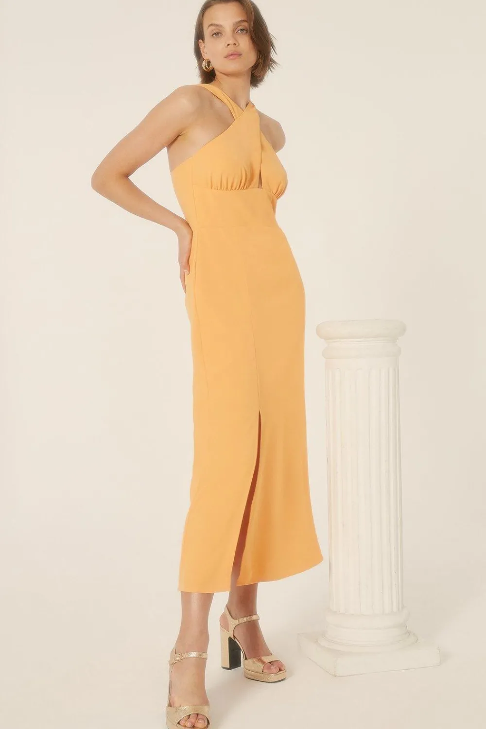 Clearance Oasis Cross Over Detail Midi Dress Burgundy