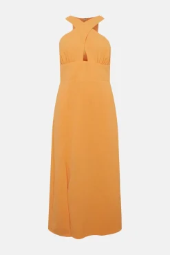 Clearance Oasis Cross Over Detail Midi Dress Burgundy