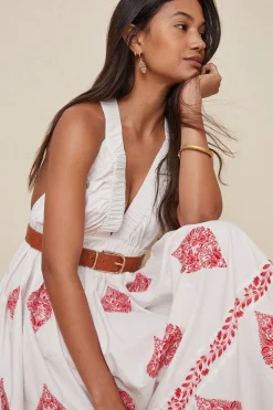 Sale Oasis Cross Over Embroidered Maxi Dress White