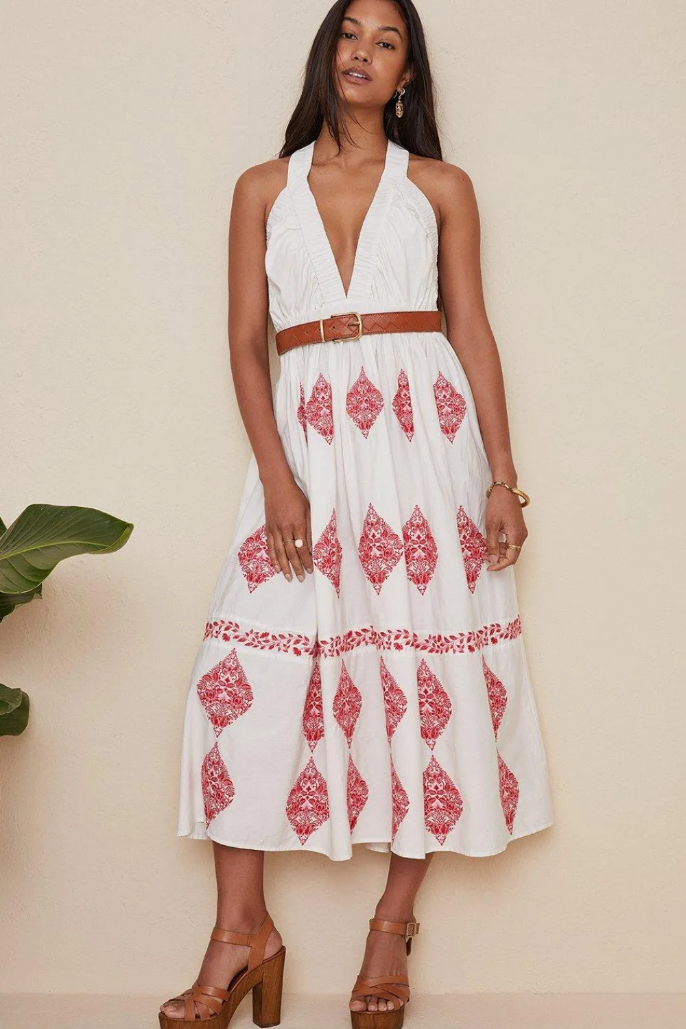 Sale Oasis Cross Over Embroidered Maxi Dress White