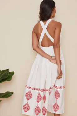 Sale Oasis Cross Over Embroidered Maxi Dress White