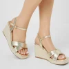 Sale Oasis Cross Over Espadrille Wedges Gold