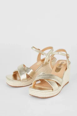 Sale Oasis Cross Over Espadrille Wedges Gold