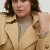 Outlet Oasis Curve Belted Button Detail Trench Coat Beige