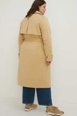 Outlet Oasis Curve Belted Button Detail Trench Coat Beige