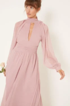 Online Oasis Cut Out Balloon Sleeve Chiffon Maxi Dress Mauve