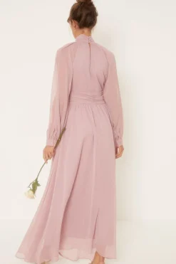 Online Oasis Cut Out Balloon Sleeve Chiffon Maxi Dress Mauve