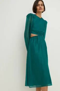 Discount Oasis Cut Out Blouson Organza Midi Dress Green