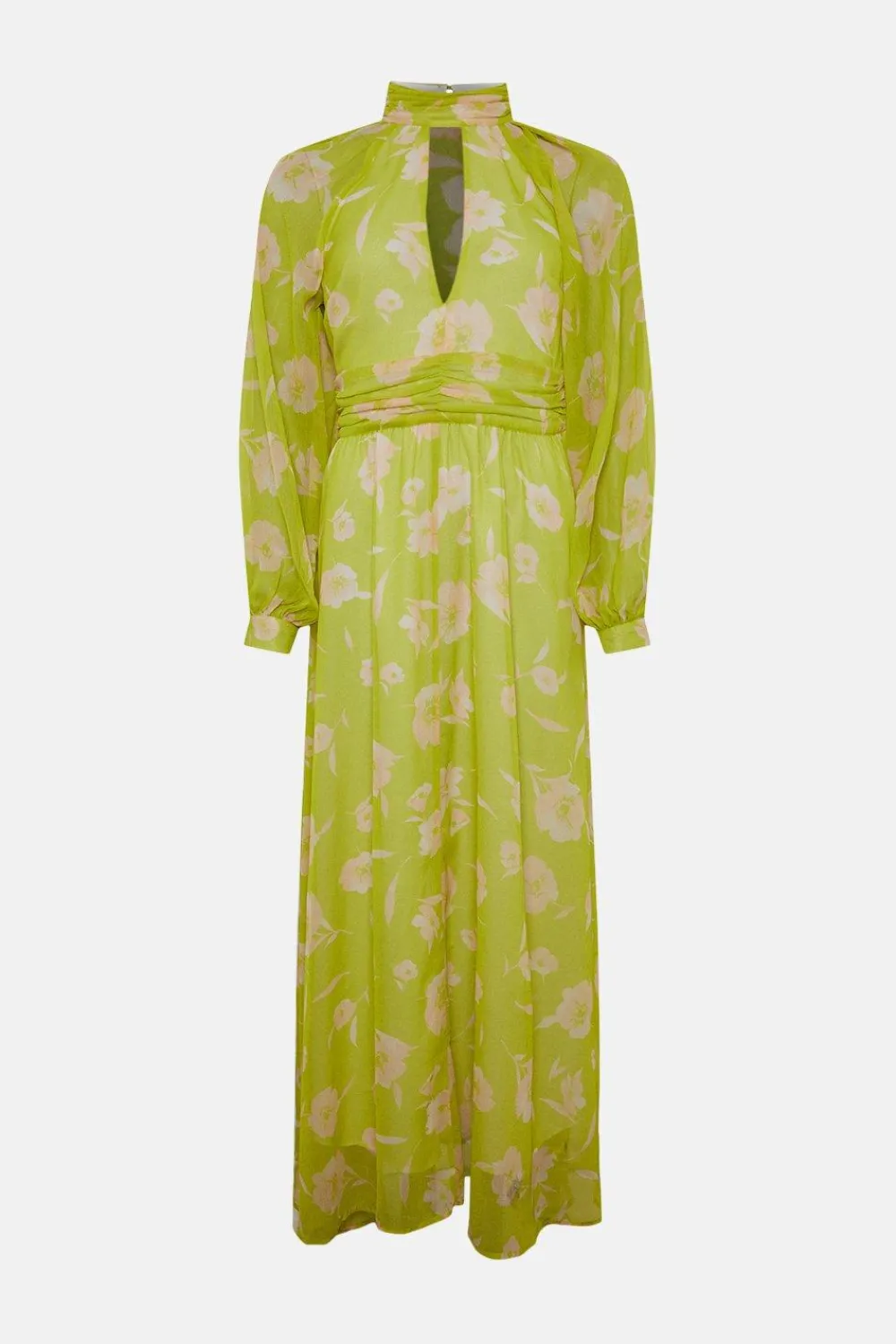 Hot Oasis Cut Out Chiffon Balloon Sleeve Maxi Dress Chartreuse