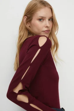 Online Oasis Cut Out Sleeve Jumper Berry