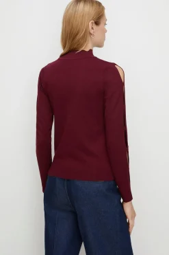 Online Oasis Cut Out Sleeve Jumper Berry