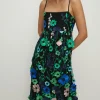 Outlet Oasis 3D Colourful Floral Babydoll Midi Dress Black