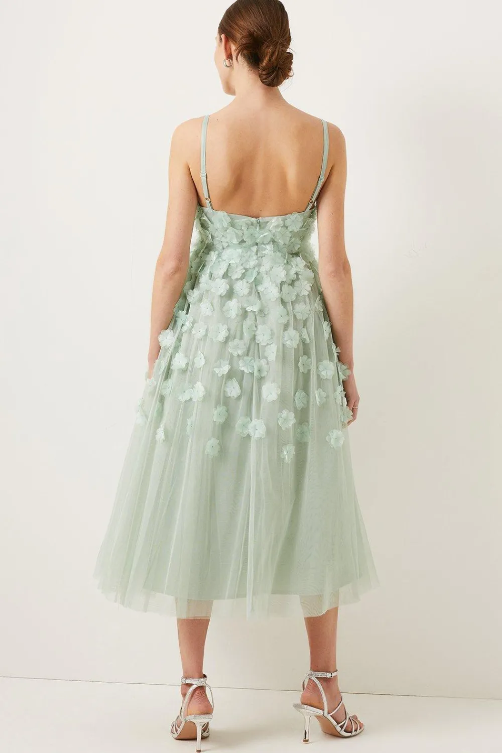 Online Oasis 3D Flower Mesh Babydoll Midi Dress Sage