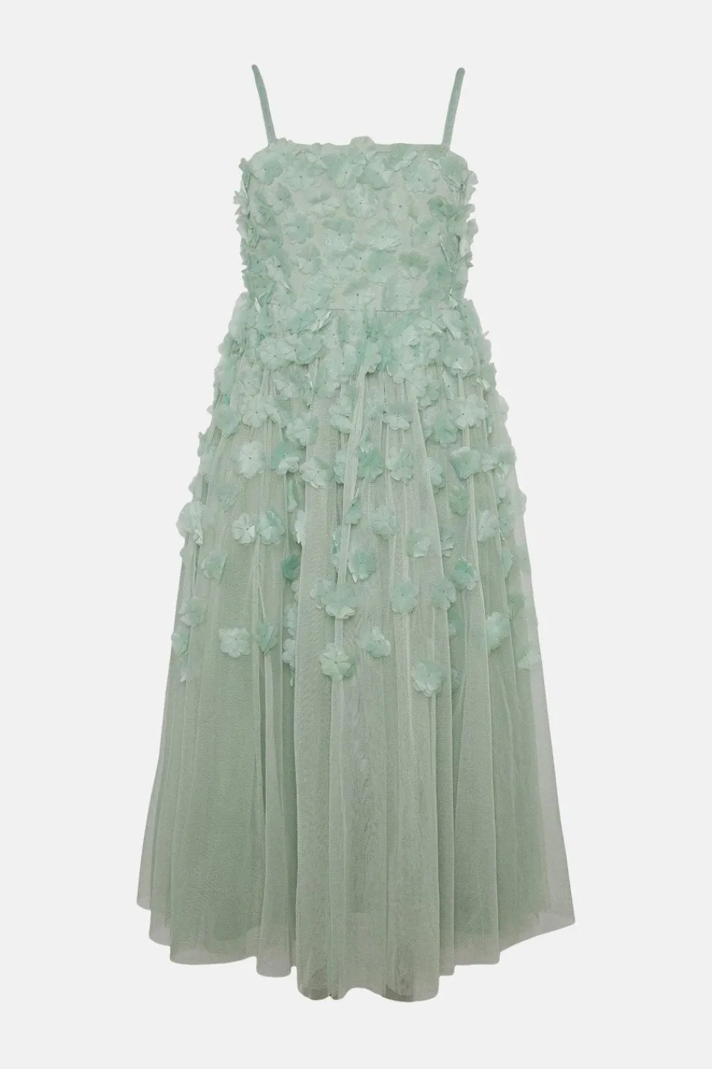 Online Oasis 3D Flower Mesh Babydoll Midi Dress Sage