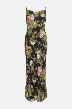 Clearance Oasis Dark Sequin Floral Cowl Neck Midi Dress Black