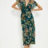 Discount Oasis Delicate Lace Floral V Neck Chiffon Midi Dress Bottle Green