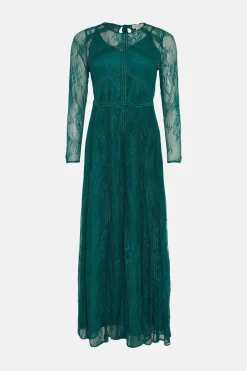 Outlet Oasis Delicate Lace Long Sleeve Maxi Dress Emerald