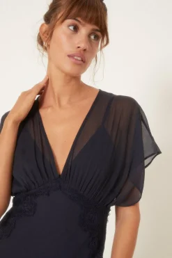 Best Oasis Delicate Lace Panel V Neck Chiffon Midi Dress Sage