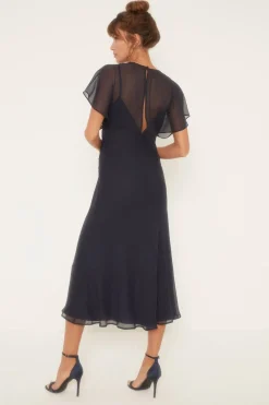 Best Oasis Delicate Lace Panel V Neck Chiffon Midi Dress Sage