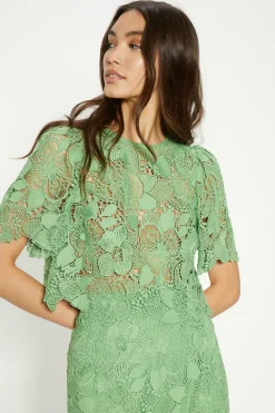 Discount Oasis Detailed Lace Jewel Button Top Green