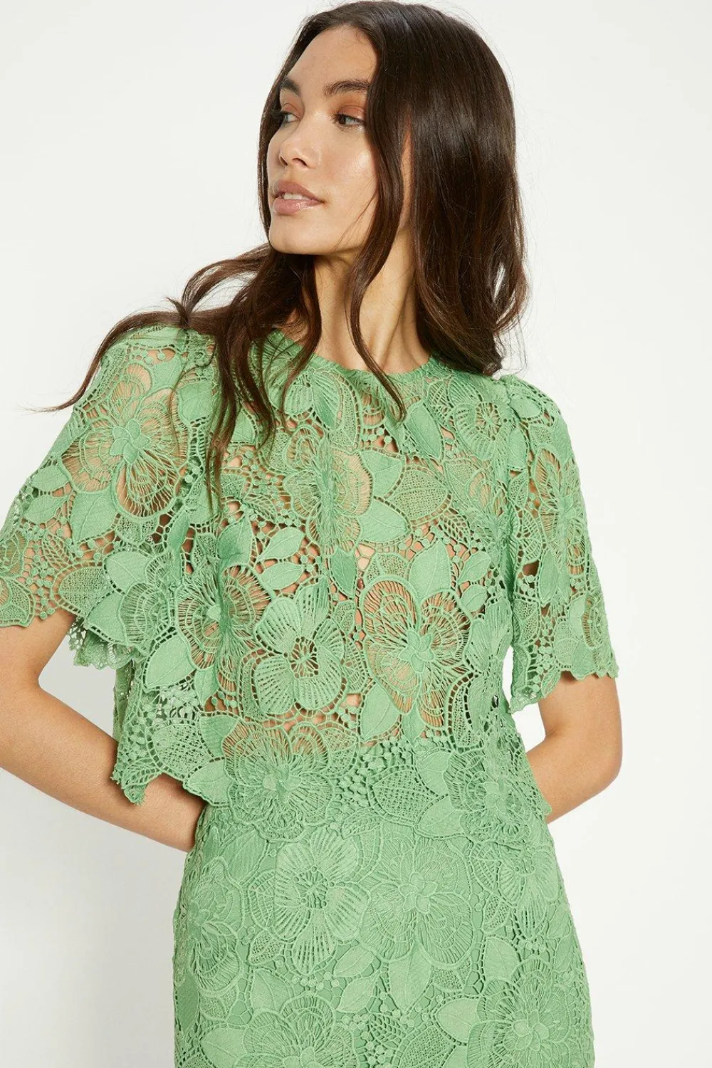 Discount Oasis Detailed Lace Jewel Button Top Green