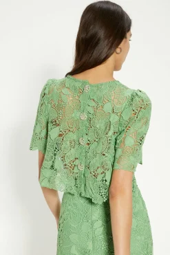 Discount Oasis Detailed Lace Jewel Button Top Green
