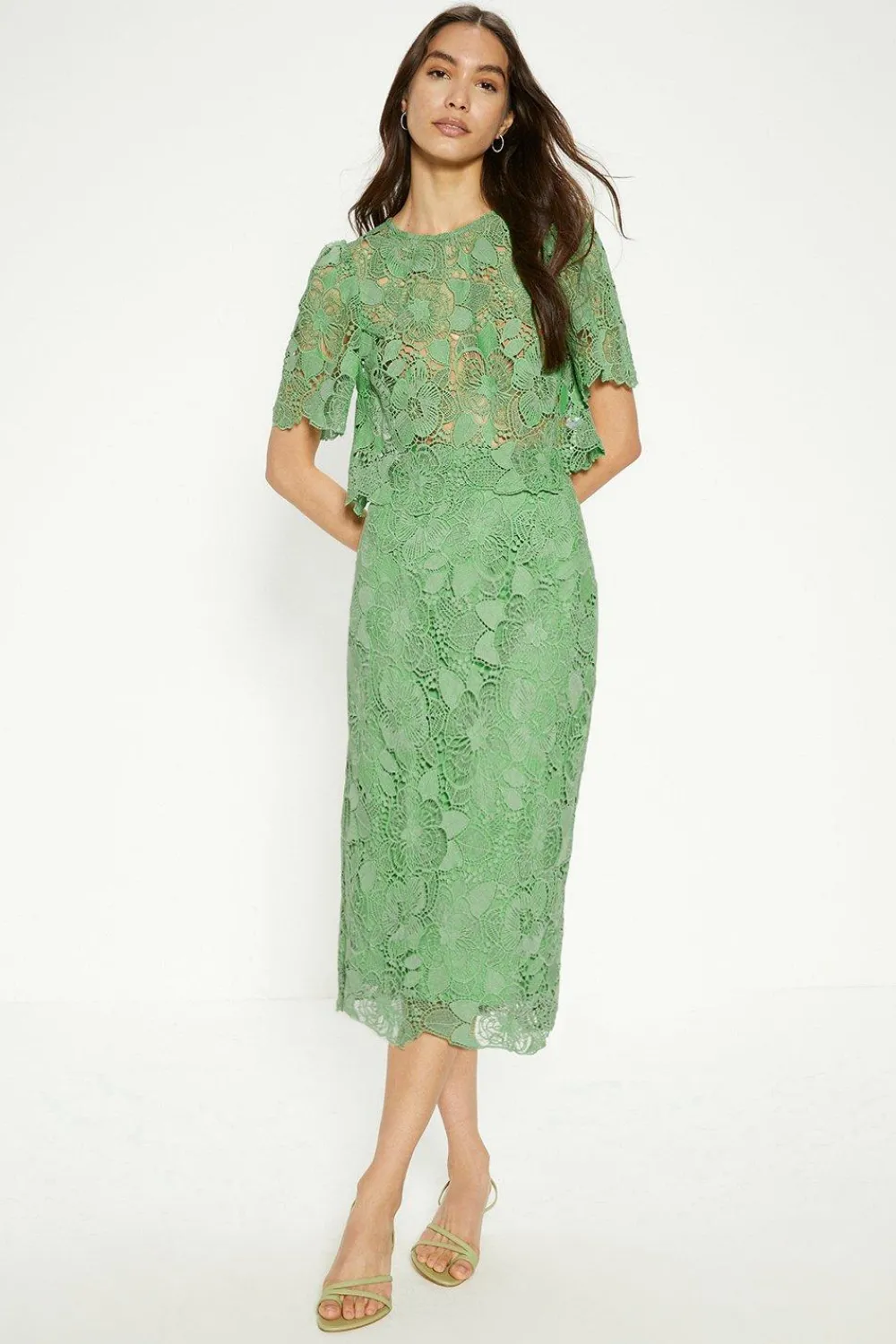 Clearance Oasis Detailed Lace Pencil Skirt Green
