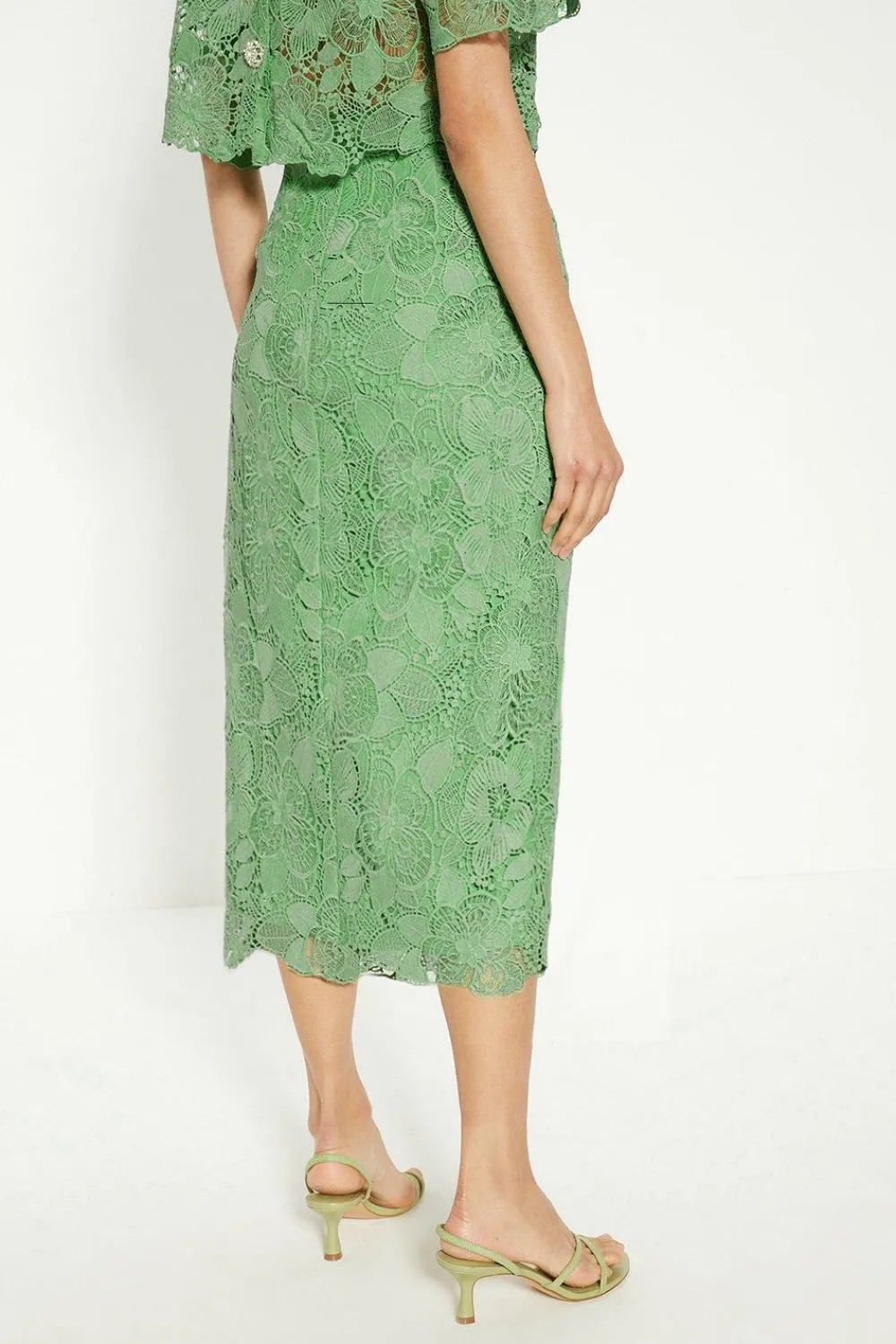 Clearance Oasis Detailed Lace Pencil Skirt Green