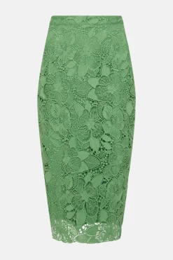Clearance Oasis Detailed Lace Pencil Skirt Green
