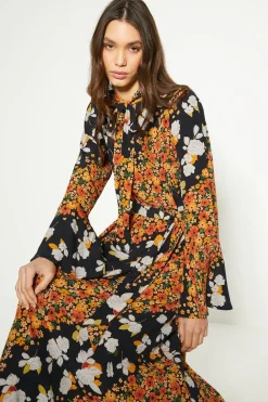 Clearance Oasis Diagonal Floral Midi Dress Multi