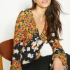 Discount Oasis Diagonal Floral Ruffle Sleeve Tea Blouse Multi