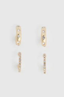 Fashion Oasis Diamante Detail Two Pack Earrings Gold