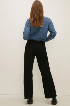 Sale Oasis Distressed Straight Wide Leg Jean Black