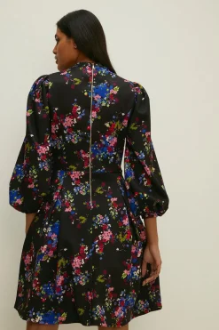 Sale Oasis Ditsy Floral Balloon Sleeve Skater Dress Multi