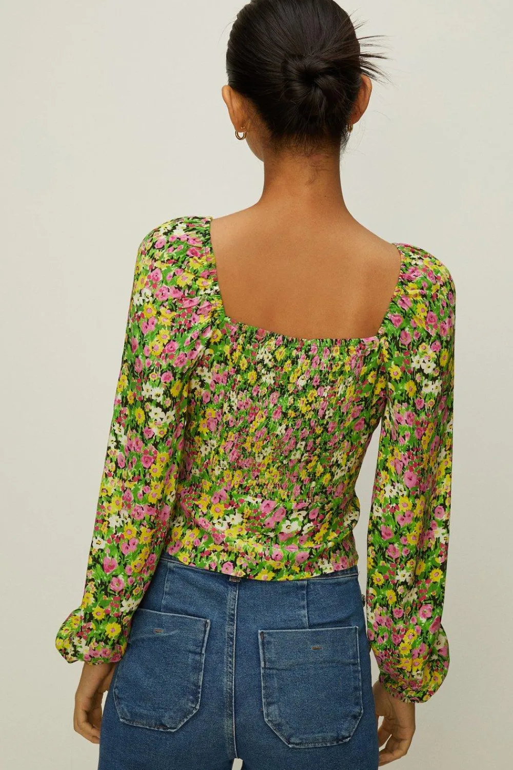 Hot Oasis Ditsy Floral Button Front Top Green