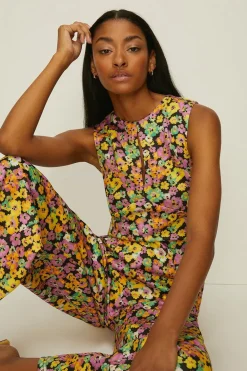New Oasis Ditsy Floral Keyhole Scuba Jumpsuit Multi