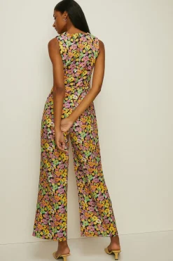 New Oasis Ditsy Floral Keyhole Scuba Jumpsuit Multi