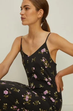 Outlet Oasis Ditsy Floral Printed Midi Slip Dress Black