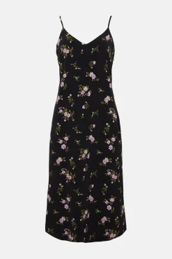 Outlet Oasis Ditsy Floral Printed Midi Slip Dress Black