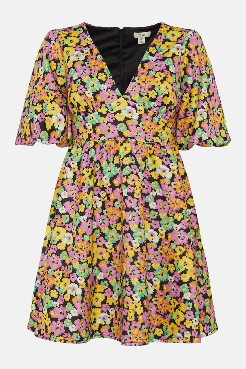 Outlet Oasis Ditsy Floral Scuba Puff Sleeve Skater Dress Multi