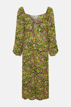 Best Oasis Ditsy Floral Tie Front Midi Dress Green