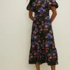 New Oasis Ditsy Floral Tiered Scuba Midi Dress Multi