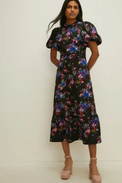 New Oasis Ditsy Floral Tiered Scuba Midi Dress Multi