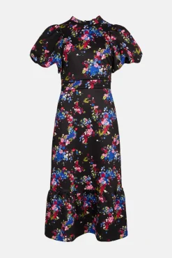 New Oasis Ditsy Floral Tiered Scuba Midi Dress Multi