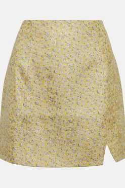 Hot Oasis Ditsy Metallic Jacquard Mini Skirt Lemon
