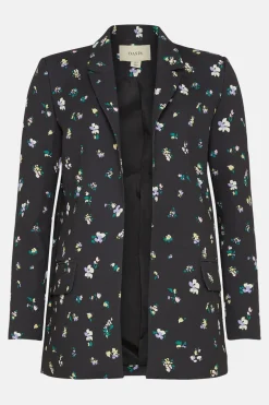 Online Oasis Ditsy Print Tailored Crepe Longline Blazer Black