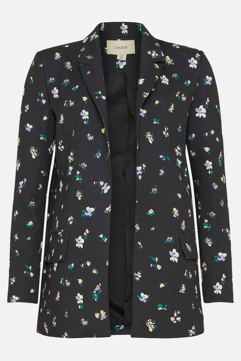 Online Oasis Ditsy Print Tailored Crepe Longline Blazer Black