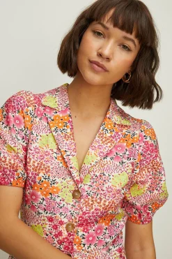 Clearance Oasis Ditsy Printed Linen Look Tea Dress Multi