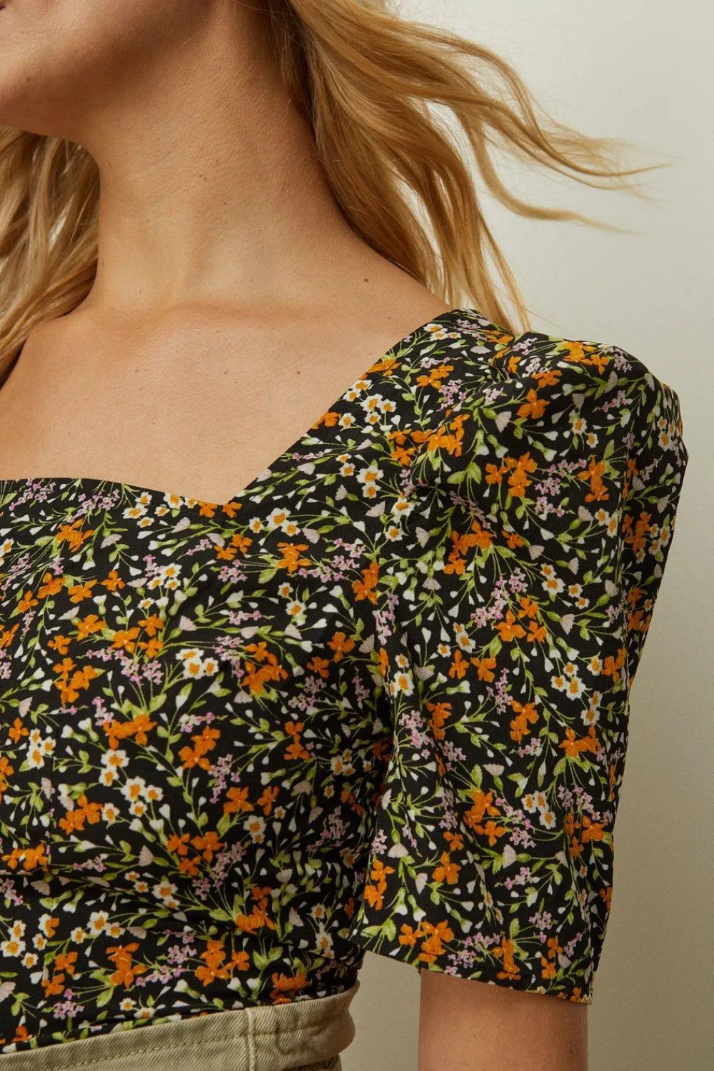 Fashion Oasis Ditsy Printed Square Neck Top Multi
